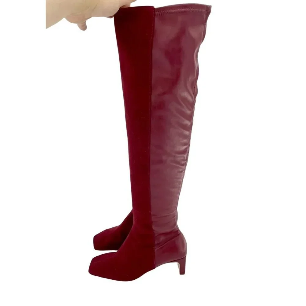 Schutz Donata Boots Red Burgundy Suede Leather Over the Knee 6.5 NEW $268